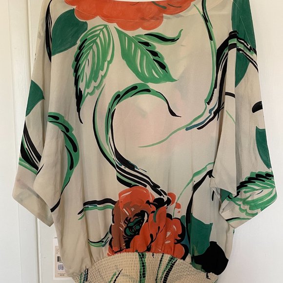 NWT Women's Leifsdottir 100% Silk Coral Floral Print Top Size 12 - Picture 7 of 8